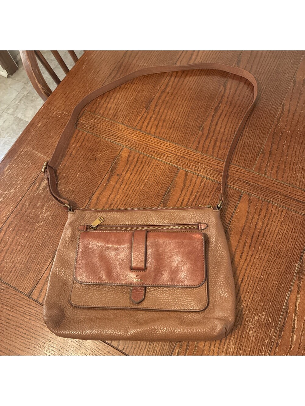 Fossil Kinley Crossbody Bag Pebbled Leather Purse Flap Zip Pocket Messenger